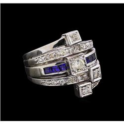 0.82 ctw Diamond and Sapphire Stackable Ring Set - 14KT White Gold