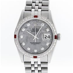 Rolex Mens Stainless Steel Meteorite Diamond And Ruby Datejust Wristwatch 36MM