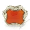 Image 2 : Art Deco Etched 14kt White Gold Custom Cut Carnelian Solitaire Filigree Ring