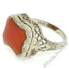 Image 3 : Art Deco Etched 14kt White Gold Custom Cut Carnelian Solitaire Filigree Ring