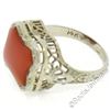 Image 7 : Art Deco Etched 14kt White Gold Custom Cut Carnelian Solitaire Filigree Ring