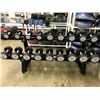 Image 2 : COMPLETE SET OF DUMBBELL WEIGHT PAIRS FROM 2.5-25LBS WITH A BLACK 2 TIER RACK