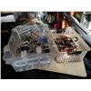 Image 1 : BIN AND TRAY OF HOOKS, TOOL HANGERS, DOOR HANGERS