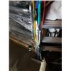 Image 3 : BUNDLE OF GARDEN STAKES, FISHING ROD W/REEL AND SQUEEGIES