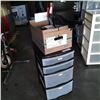 Image 1 : 4 drawer plastic organizer with box of sporting goods