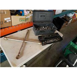 TOOLBOX FULL OF SOCKETS 3/8 INCH DRIVE AND TIRE IRON