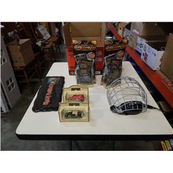 DAYS GONE DIE CAST CARS, IRON MADON BURL PICTURE AND 2 REDAKAI CARD READERS WITH BOOSTER PACKS