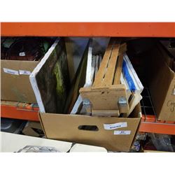 BOX OF PAINTING CANVASES, PAINTINGS, SMALL EASEL