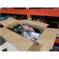 BOX OF CHRISTMAS ORNAMENTS, DECOR AND ESTATE GOODS