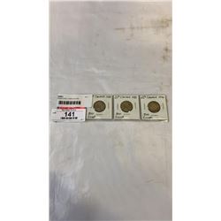3 CANADIAN EARLY WWII SILVER QUARTERS 1938-1940  .800 SILVER