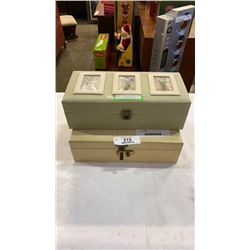 White jewelry box with contents and case of watches