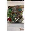 Image 2 : LARGE TIN OF BEADED JEWELLERY AND TRAY OF RHINESTONE JEWELLERY