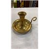 Image 7 : METAL FISHING FIGURE AND 3 BRASS TONE CANDLE HOLDERS