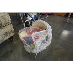 Vintage doll with basket and blanket