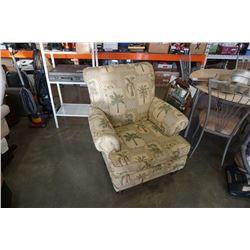 ROLLED ARM CHAIR WITH PALM TREE PATTERN