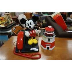 MICKEY MOUSE TELEPHONE - WORKING AND LIGHTHOUSE COOKIE BIN WITH COOKIE RAIDER ALERT