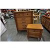 Image 1 : 5 DRAWER SATIN WALNUT HIGHBOY DRESSER AND 2 DRAWER NIGHTSTAND