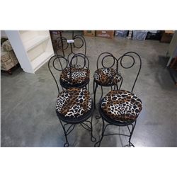 3 WIRE METAL CHAIRS AND STOOL WITH LEOPARD PRINT CUSHIONS