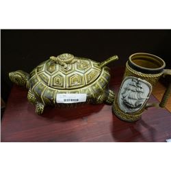 Turtle soup tureen and music stein