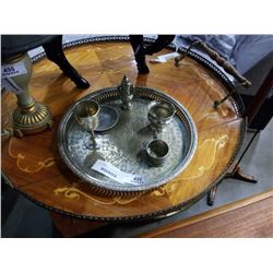 SILVER PLATE AND PEWTER PIECES - PLATTER, CUPS
