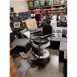 1930 KOKEN ENAMELED AND BRASS ADJUSTABLE BARBER CHAIR - OUT OF THE EMPRESS HOTEL VICTORIA