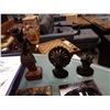 Image 2 : 2 CARVED WALL HANGINGS, 3 WOODEN FIGURES, AND 2 ORNATE  WALL HANGINGS