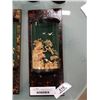 Image 3 : 2 CARVED WALL HANGINGS, 3 WOODEN FIGURES, AND 2 ORNATE  WALL HANGINGS