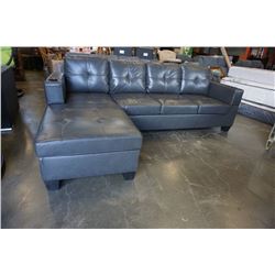 BRAND NEW GREY AIR LEATHER 2 PC SECTIONAL SOFA W/ CUPHOLDERS, AND REMOVABLE PILLOW BACKS, RETAIL $13