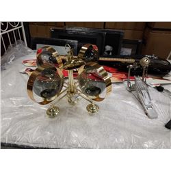 4 ARM RETRO BRASS AND GLASS GLOBE CHANDELIER