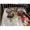 Image 2 : 4 ARM RETRO BRASS AND GLASS GLOBE CHANDELIER