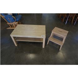 IKEA COFFEE TABLE AND SMALL WOOD STEP