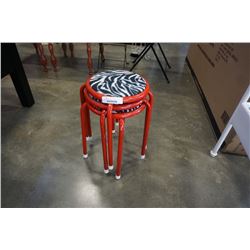 3 RED ZEBRA STRIPED STOOLS