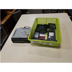 Car stereo and lot of parts cell phones, uv light, technics  light and security camera
