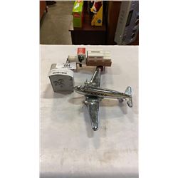 METAL LENNOX COIN BANK, MINI METAL SAFE,  AND PLANE FRICTION TOY