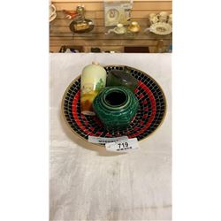 CHECKERD BOWL, HAND PAINTED VASE AND MORE