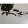Image 2 : MILITARY BRASS BUTTONS, AMMO BELT, HARMONICA AND DECORATIVE SWORD