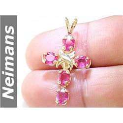 Antique 8.25 ct Ruby & Diamond Pendant 14kt Gold CERT