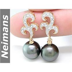 Antique Gem 3.75 ct Emerald & Diamond Earrings 14k Gold