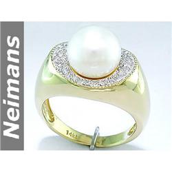 Antique 9.5 MM Akoya Pearl & Pink Sapphire Ring 14k Gol