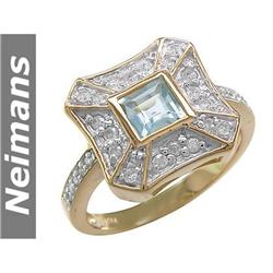 Antique 1.00 ct Certified Aquamarine & Diamond Ring 14K