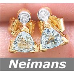 Certified .50 ct Aquamarine & Diamond Stud Earrings 14k