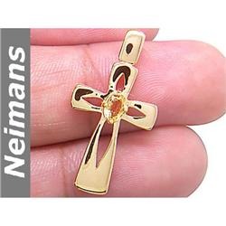 USGL Certified .50 ct Citrine Cross Pendant 14kt Gold