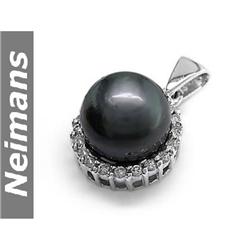 Certified 11MM Black Tahitian Pearl & Diamond Pendant