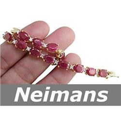 Certified 26.25 ct Ruby & VS Diamond Bracelet 14kt Gold