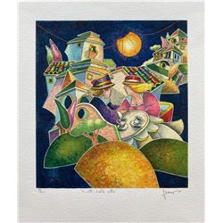 Francesco Nesi- Original Serigraph on Paper "AVVOLTI DALLA NOTTE"