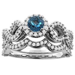 1.06 CTW London Blue Topaz & Diamond Ring 14K White Gold - REF-93M4A