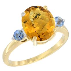 2.64 CTW Quartz & Blue Sapphire Ring 14K Yellow Gold - REF-31V4R