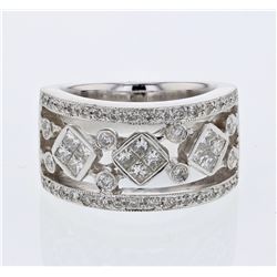 Natural 1.12 CTW Princess Diamond Ring 18K White Gold - REF-240F3M