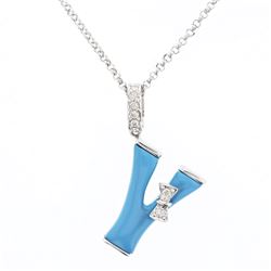 Natural 1.38 CTW Turquoise & Diamond Necklace 14K White Gold - REF-29W7H