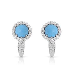 Natural 2.54 CTW Turquoise & Diamond Earrings 14K White Gold - REF-71K3R